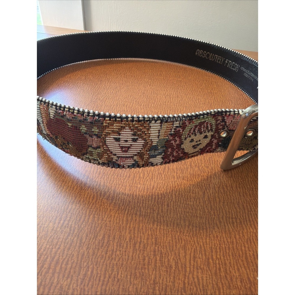 Vtg Absolutely Fresh Tapestry Leather Belt Womens M L USA Multi-Cultural Kids